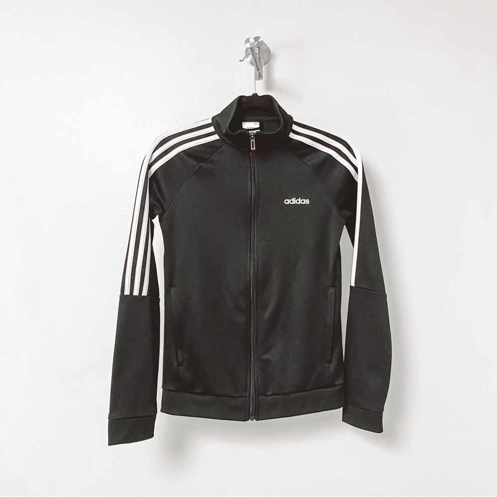 Adidas Classic Stripe Tricot Full Zip Casual Long Sleeve Jacket Black Small